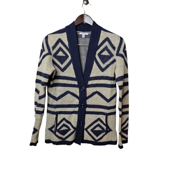 Toad & Co 100% Lambs Wool Cardigan Cream & Navy Warm Sweater - Picture 2 of 6